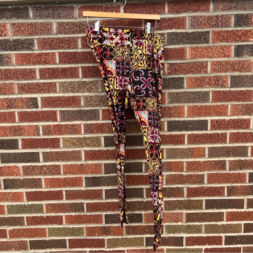 LuLaRoe Black and Yellow Multicolored Mandala Colorblock Mid Rise Leggings